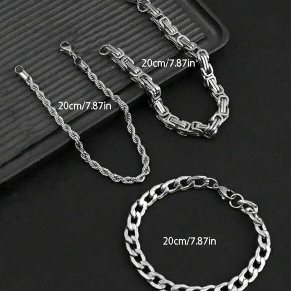 3pcs/Set Men Minimalist Stainless Steel Chain Bracelet - Picture 5 of 5